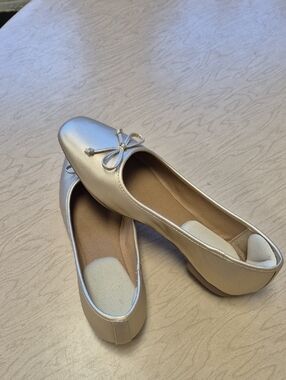 crown & ivy Metallic Pearl Ballet Flats with Bow Accent
